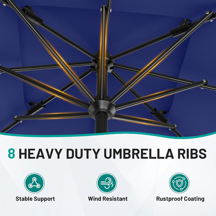 8'X10' 2 Tiers Rectangular Patio Umbrella - Outdoor Umbrella Waterproof UV Protection, Market Table Umbrella W/Crank for Pool, Backyard, Deck(Navy)