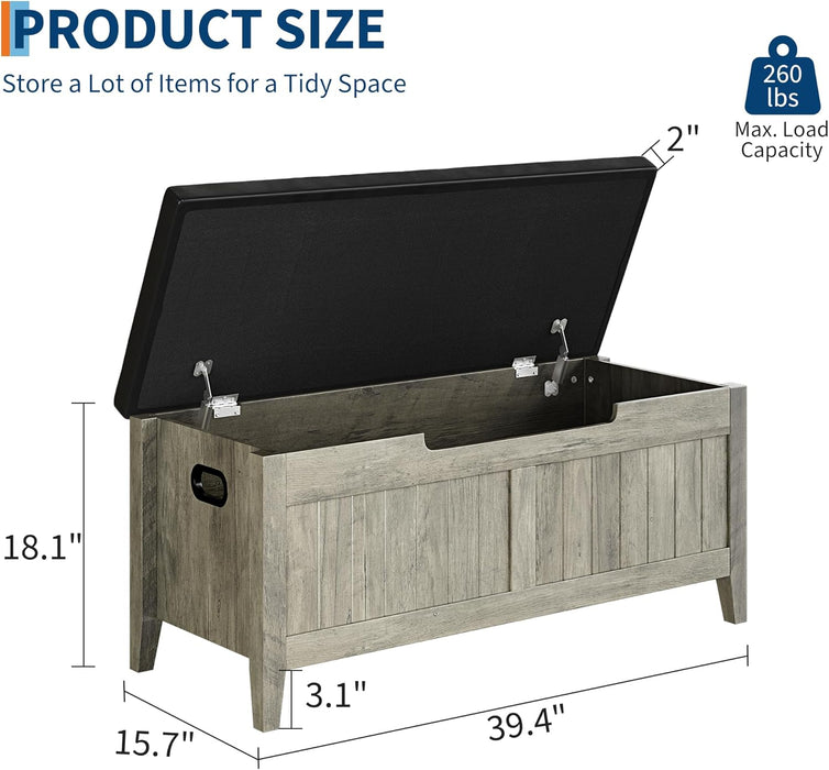 Oakwood Storage Chest Bench With Cushioned Seating