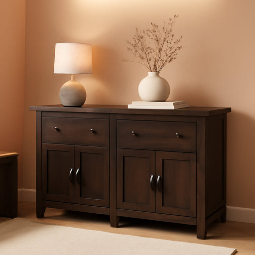 Maven Lane Felix Rustic Large Wooden Sideboard, Accent Buffet Server Table with Doors for Kitchen or Living Room in Weathered Brown Finish