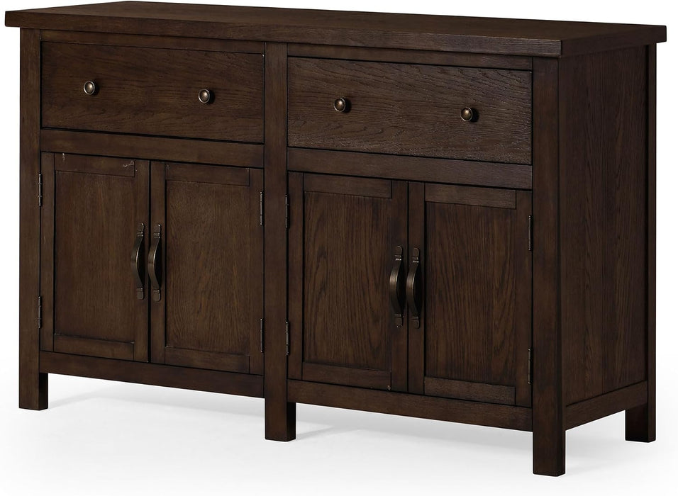 Maven Lane Felix Rustic Large Wooden Sideboard, Accent Buffet Server Table with Doors for Kitchen or Living Room in Weathered Brown Finish