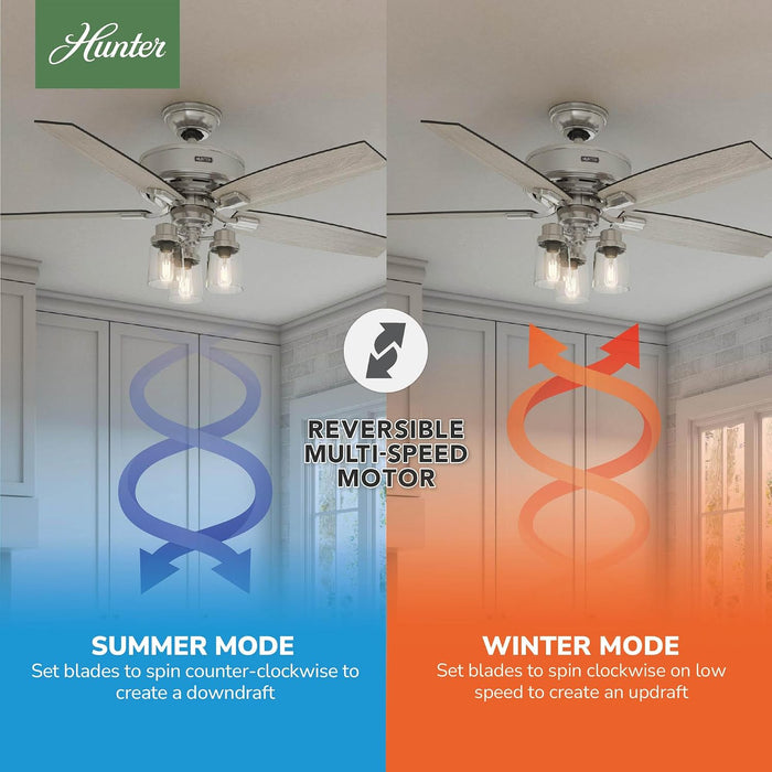 Quiet 52 Inch Reversible Brushed Nickel Ceiling Fan