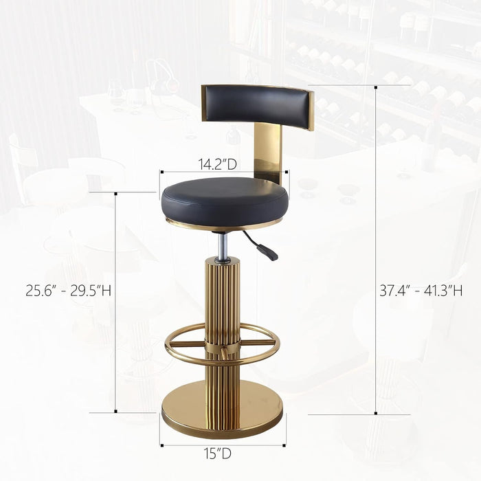 Swivel Bar Stools with Backrest, Modern Adjustable Height Counter Stool with Metal Legs and Comfortable Cushion, Black and Gold Bar Chair for Kitchen Island Counter (Black)