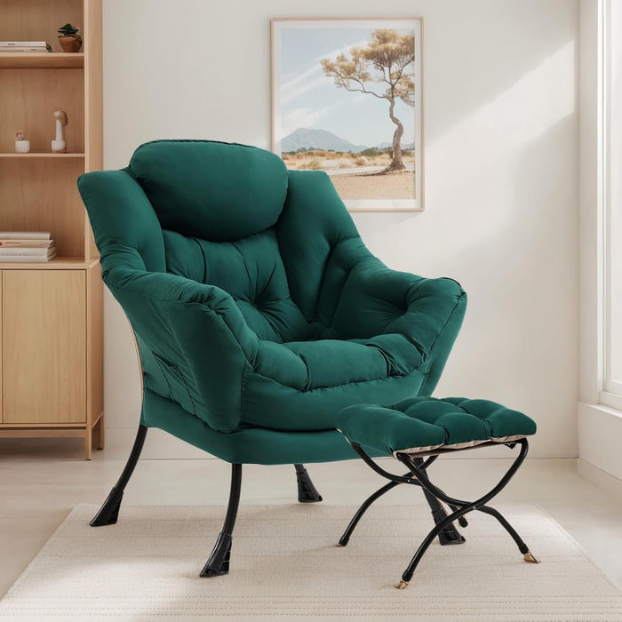 Large Dark Green Upholstered Ottoman Armchair Office