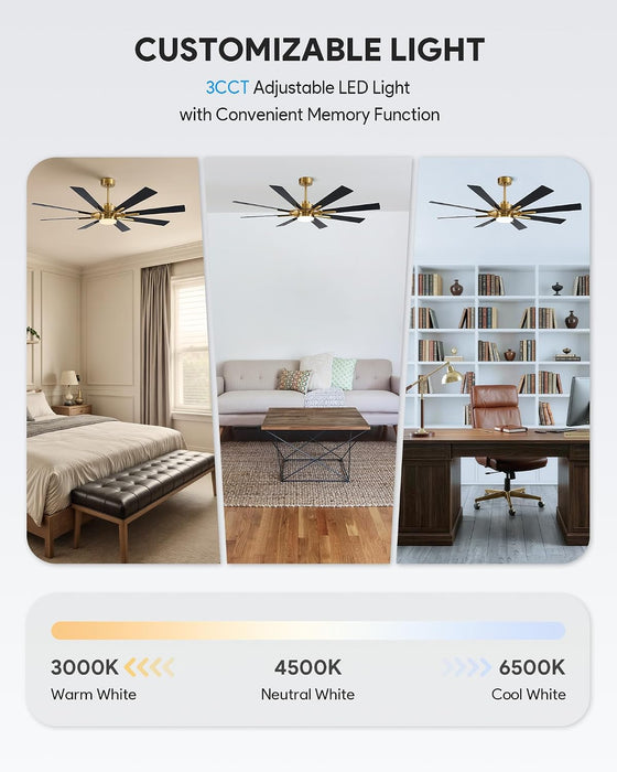 60 Inch Gold Farmhouse Ceiling Fan Integrated Lighting