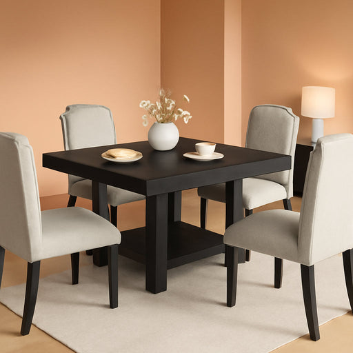 Square Dining Room Table for 4-6 People, Heavy Duty 350Lbs Kitchen Table with 2-Tier Storage, Waterproof Wooden Dinner Table with Sturdy Triangle Legs, Black.