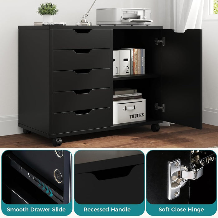 5-Drawer Rolling File Cabinet With Locking Casters