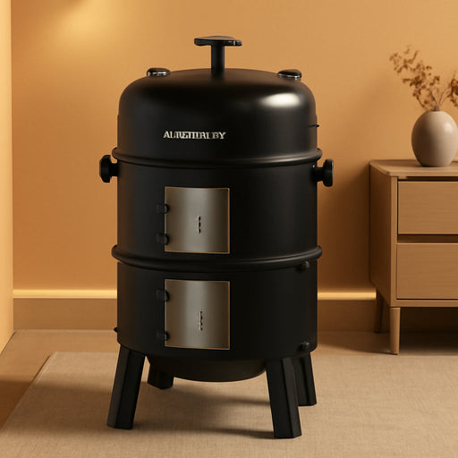 16 Inch Charcoal Smoker, Vertical BBQ Grill, Heavy Duty 4 in 1 Fire Pit with Built-In Thermometer & Adjustable Vent System for Backyard Patio Camping