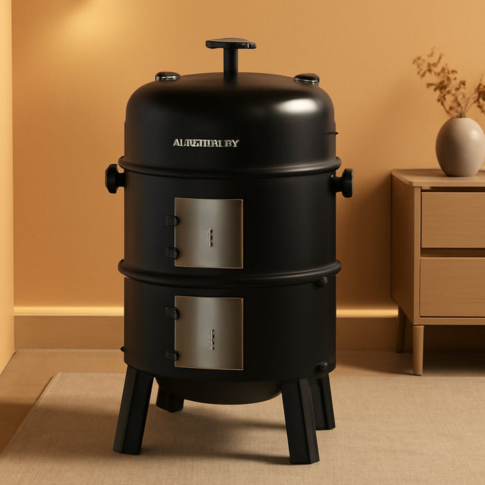 16 Inch Charcoal Smoker, Vertical BBQ Grill, Heavy Duty 4 in 1 Fire Pit with Built-In Thermometer & Adjustable Vent System for Backyard Patio Camping