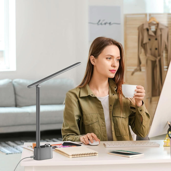 Upgraded LED Desk Lamp - H01 Pro Sunturalux™ Foldable Desk Light with USB A+C Charging Port, 3 Color Modes Dimmable Table Lamp for Home Office Reading(Grey)