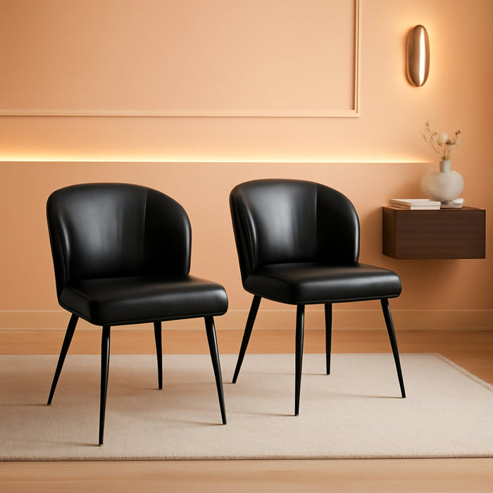 Dining Chairs Set of 2, Upholstered Kitchen Chairs with Faux Leather Cushion Seat and Metal Legs, Mid Century Modern Dining Room Chair for Kitchen, Living Room, Easy Assembly, Black