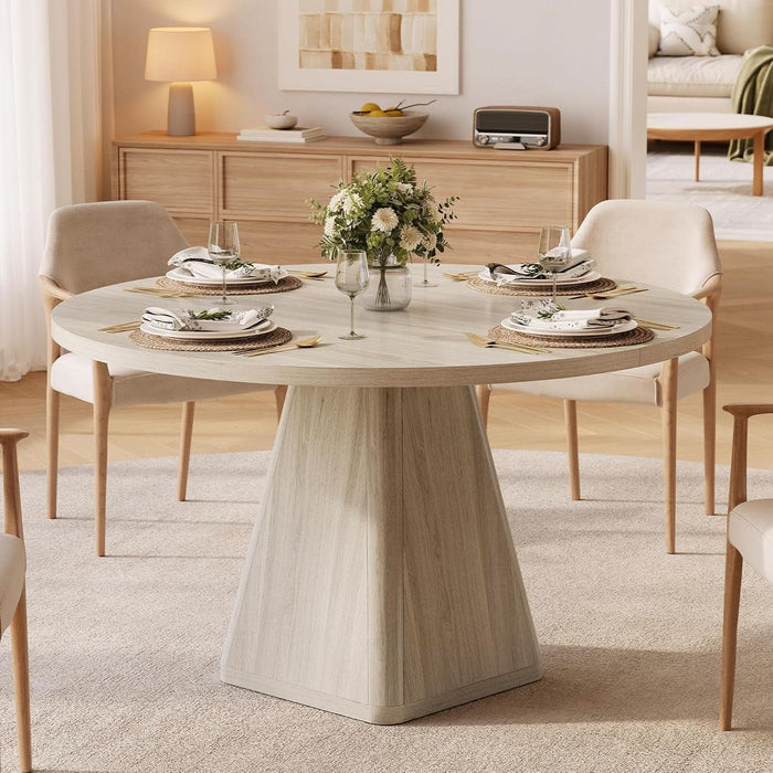 47 Inch round Dining Table for 4-6, Pedestal Kitchen Dinner Table White