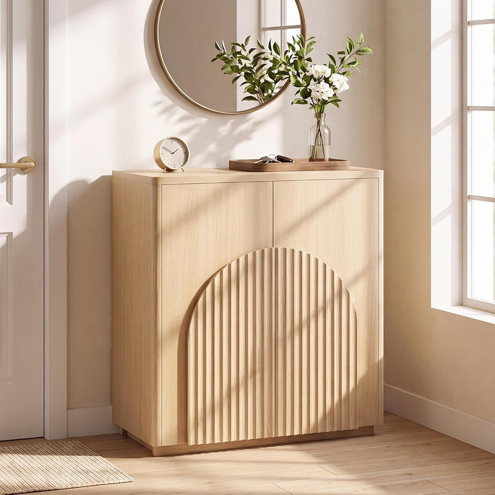 CHITA Sideboard Buffet Cabinet with Storage, Small Storage Cabinet with Doors and Shelves for Living Room Accent, Bar, Kitchen, Oak