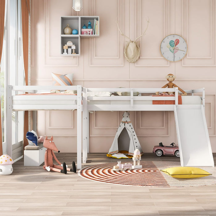 L-Shaped Twin Size Loft Bed with Ladder