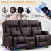 Power Loveseat Recliner Sofa, Home Theater Seating with Console, PU Leather Reclining Sofa with 4 Colors LED Lights, AC Outlets, USB-A/C Ports and Cup Holders(Brown, 2-Seater) | Electric Control, Bluetooth Speaker, Vibration Massage, Waist Heating, 4 Colors LED Strips, Charging Interface