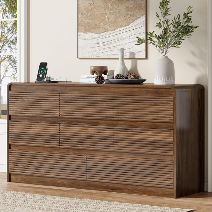 8 Drawer Dresser for Bedroom, 55"Chest of Drawer with Power Outlet