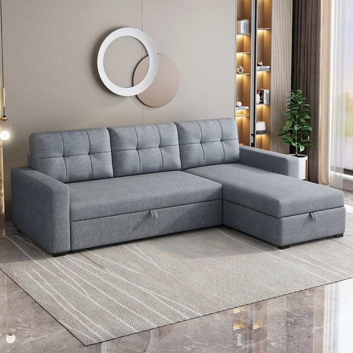 Light Grey Sectional Sofa Bed L-Shaped, 81.5", Storage