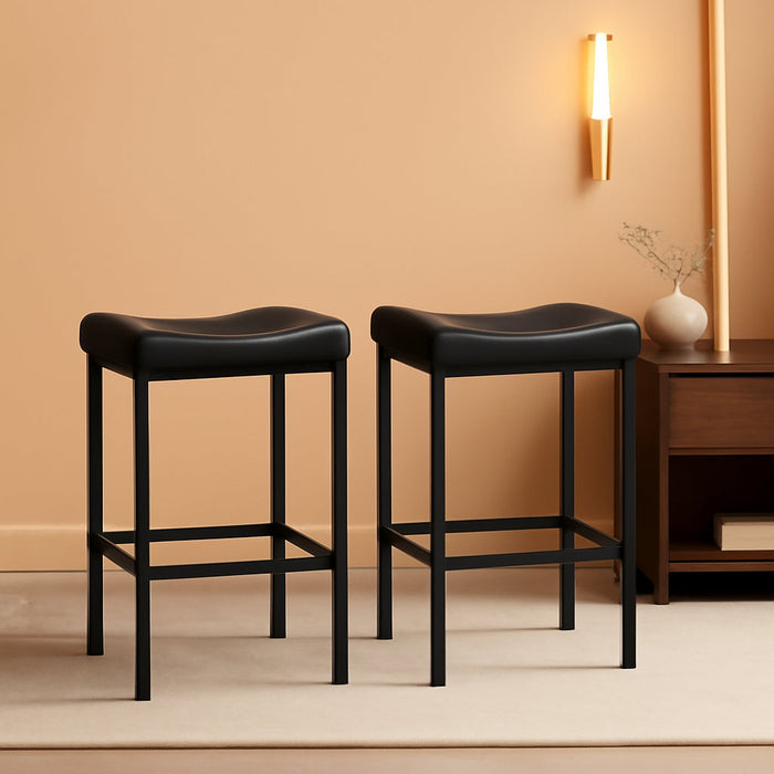 Bar Stools, Set of 2 Bar Chairs, Counter Height Stools, Saddle Stools with Curved Surface, Kitchen Stools, 24.8 Inches, 2.4" Thick Upholstery, for Kitchen, Dining Room, Cafe Black BB10BY01