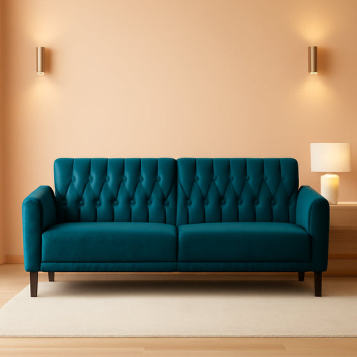Teal Velvet Convertible Sleeper Sofa With Nailhead