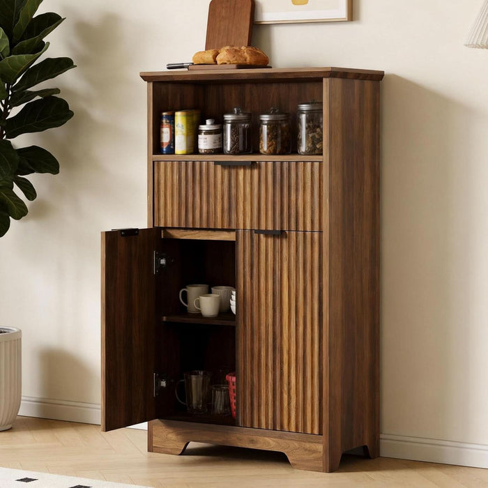 Fluted Buffet Cabinet with Storage, Modern Coffee Bar Cabinet