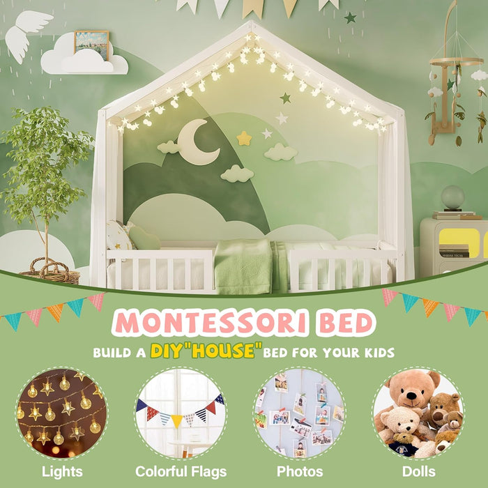 Twin Montessori House Platformbed With Canopy White