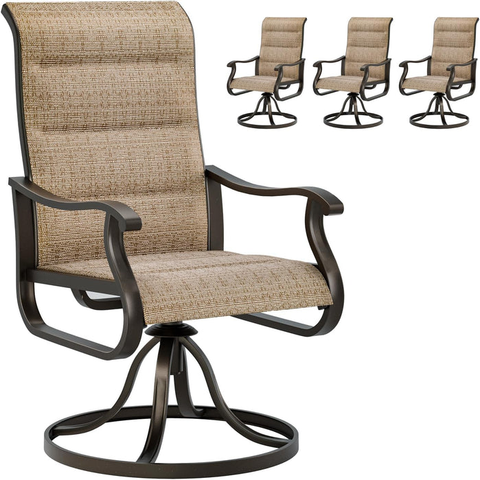 Patio Swivel Chairs Set of 4,Padded High Back Outdoor Chairs,Brown