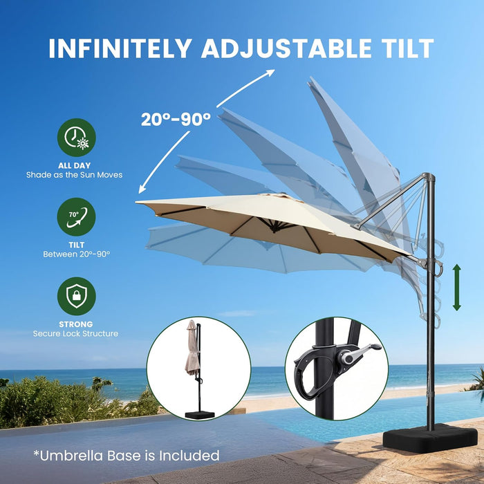 10FT Outdoor Patio Umbrella with Base Included, Heavy-Duty Frame Cantilever Offset Umbrella with 360° Rotation & Infinite Tilt, Uv-Resistant Water-Repellent Shade for Patio, Poolside, Backyard, Beige