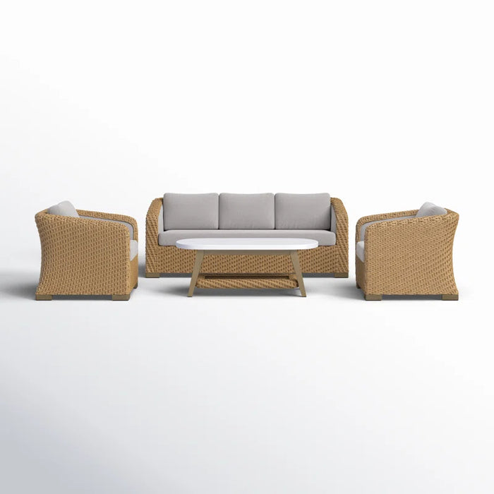 Edicott Eucalyptus Premium All-Weather Wicker 5 - Person Patio Conversation Sets with Cushions