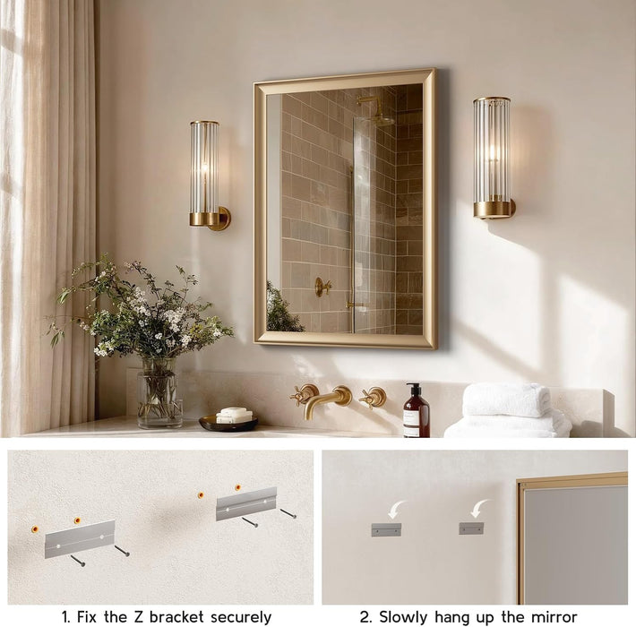 2 Pack Brushed Gold Bathroom Mirrors for over Sink, 22X30 Inch