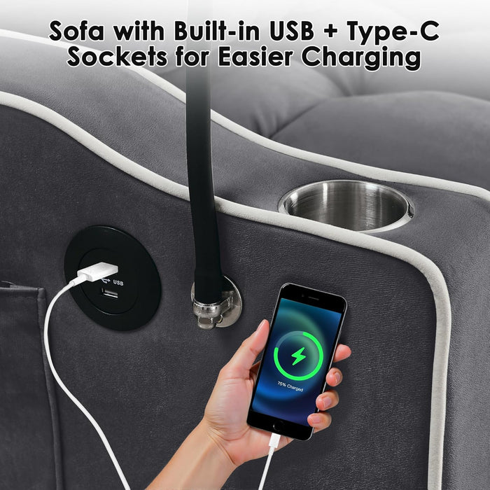 Velvet Charcoal Gray Adjustable Convertible Sleeper Sofa