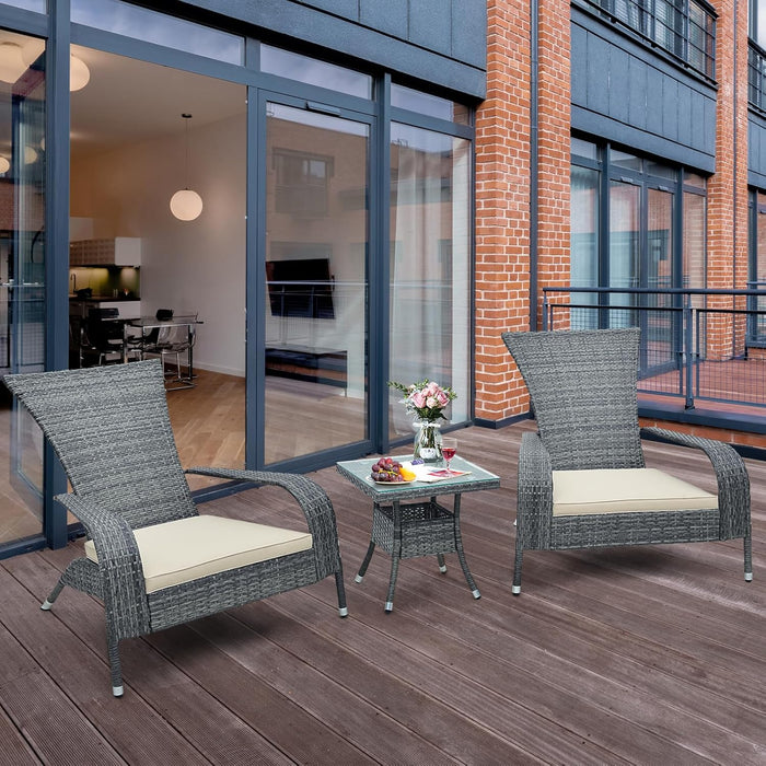3-Piece Wicker Adirondack Set, Ergonomic Oversized Rattan Chairs W/Coffee Table, Comfy Seat Cushions, Tempered Glass Tabletop, Patio Wicker Conversation Set for Porch (Wicker, 3-Pc)