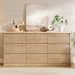 Fluted Dresser for Bedroom with 9 Drawers,62.99" Modern Chest of Drawers with Faux Marble Top, Curved Profile Design,Dresser TV Stand, Wood Drawer Organizer for Living Room, Hallway, Wood