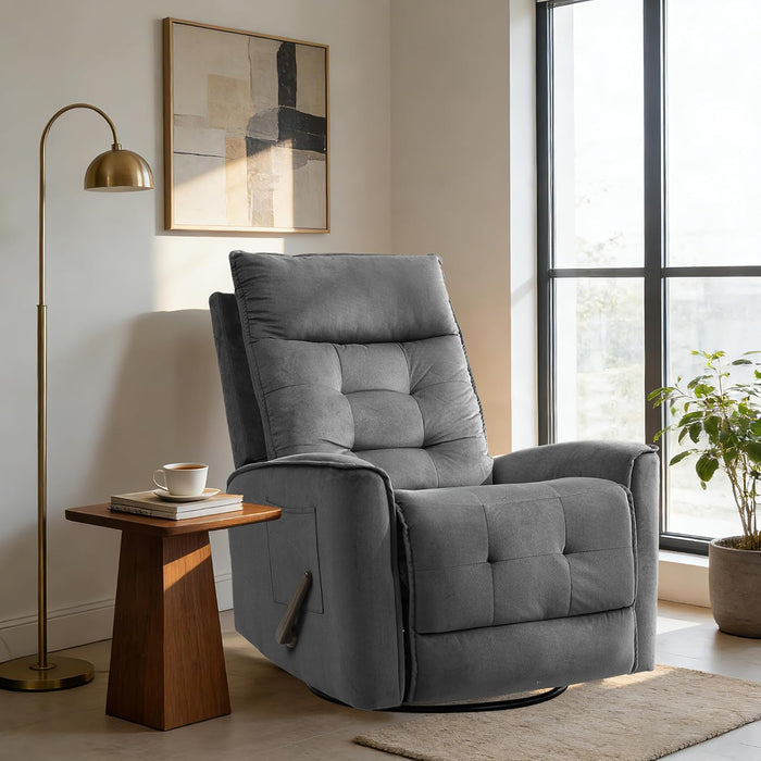 Swivel Rocker Recliner Chair, Rocking Chair, Small Swivel Recliner for Small Spaces, Living Room, Rv(Dark Grey)