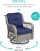 3-Piece Outdoor Wicker Patio Bistro Set W/ 2 360-Degree Swivel Rocking Chairs and Tempered Glass Top Side Table - Navy