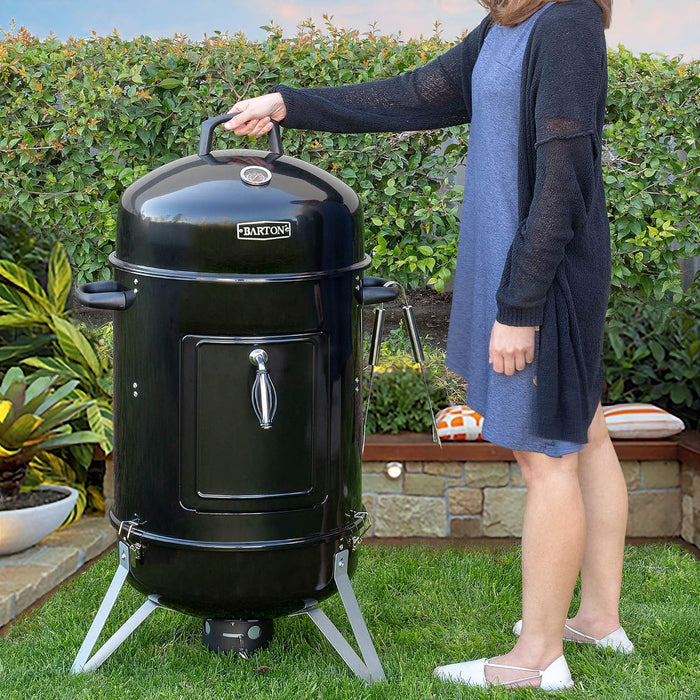 Vertical 18" Charcoal Smoker with Temperature Gauge BBQ Smoker Grill for Outdoor Cooking Grilling