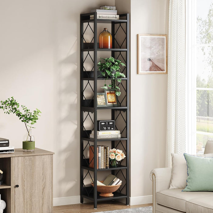 Tribesigns 78.7 Inch Tall Skinny Narrow Bookshelf Bookcase, Black | 7 Tier Bookcase for Small Spaces, Freestanding Display Shelves, Multifunctional Corner Storage Organizer for Home Office
