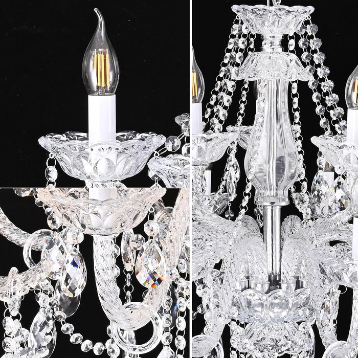 Clear K9 Crystal Chandelier 15 Light Pendant Lighting Fixture for Dining Room Living Room Bedroom Hallway Entryway Elegant Ceiling Lamp E12 Clear