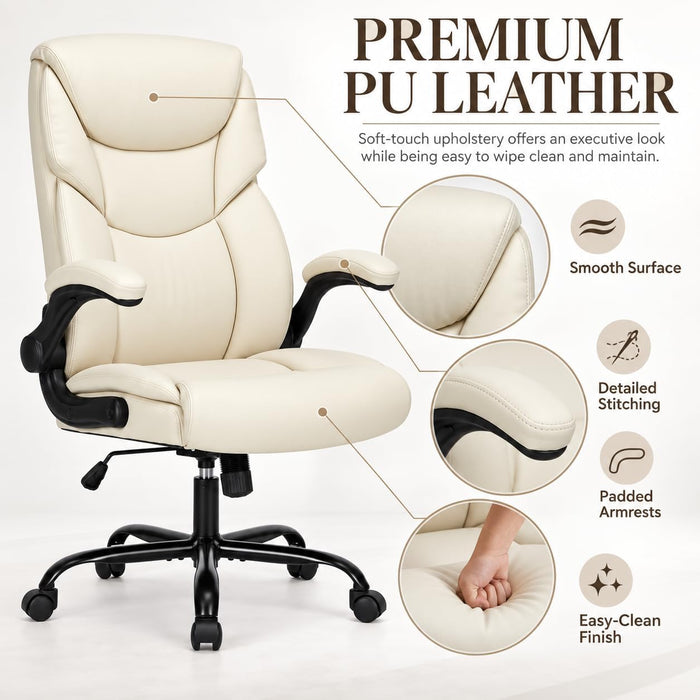 Executive Office Chair with Lumbar Support, High Back, up to 275 Lbs, White