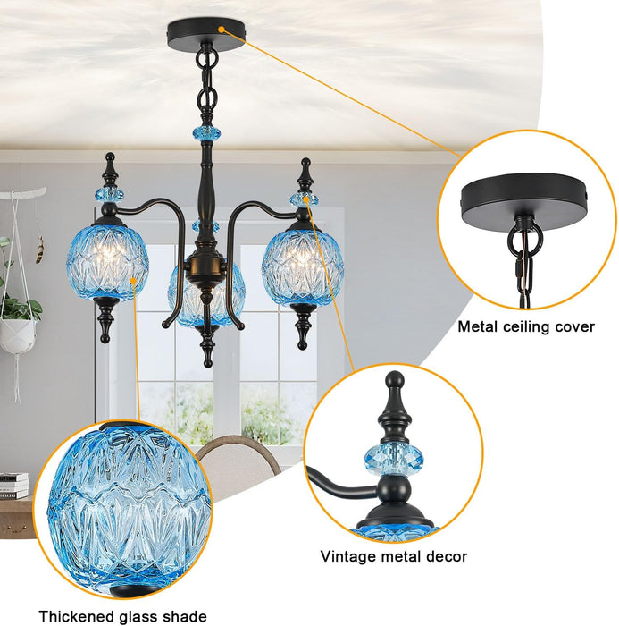 Cerulean Vintage Three Light Pendant Ceiling Fixture