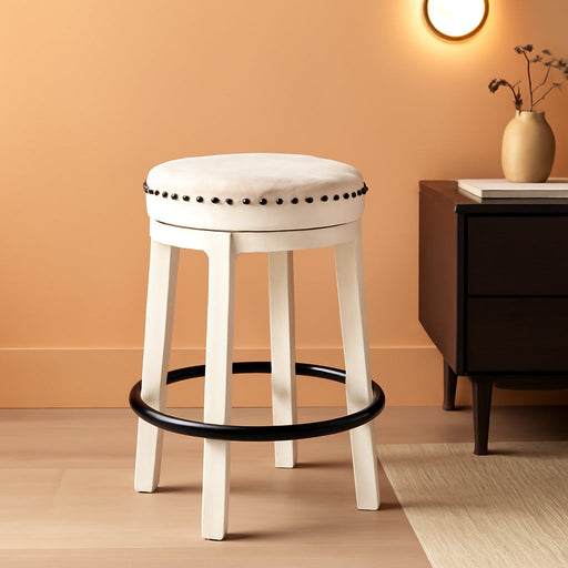 Valebeck 24" Counter Height Upholstered Swivel Stool, White & Black