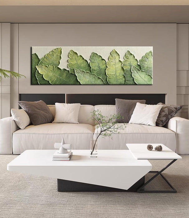 - Long Size 20X60 Inch Modern Minimalist 3D Textured Wall Art Oil Paintings on Canvas Green Plant Paintings Handmade Abstract Artwork Painting Canvas Wall Art for Bedroom Home Wall Art Deco Oil Painting