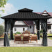 12'X12' Outdoor Hardtop Gazebo, Aluminum Gazebo with Double Galvanized Steel Roof, Curtains and Netting for Patio, Backyard, Deck, Lawn, Easy Assembly (Grey)