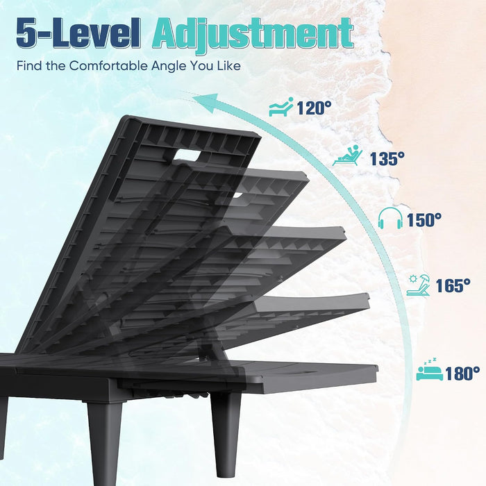 Outdoor Chaise Lounge Chair Set of 2, Waterproof PP Lounge Chairs