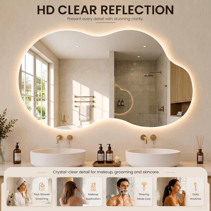 24" X 40" Irregular Backlit Bathroom Mirror, Anti-Fog