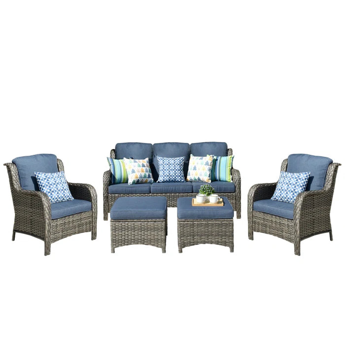 Melanson Patio 5 Piece Rattan Seating Group with Cushions