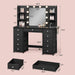 Black Vanity Desk with Mirror and Lights, 11 Drawers, 43.3", Power Strip | Vanities with Storage, 6 Open Shelves, Makeup Dressing Table with 3 Color Modes, Bedroom, Women, Girls, Small Space