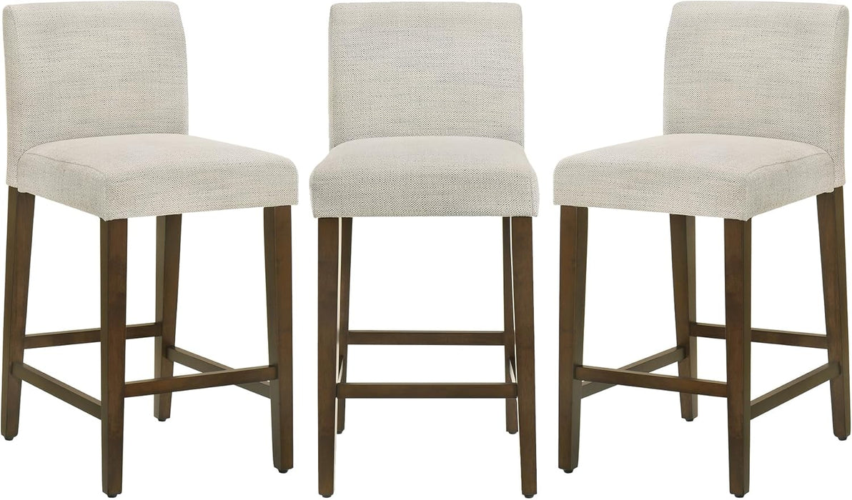 Counter Height Bar Stools Set of 3, 27" H Seat Height Upholstered Barstools, Fabric in Ivory