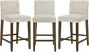 Counter Height Bar Stools Set of 3, 27" H Seat Height Upholstered Barstools, Fabric in Ivory