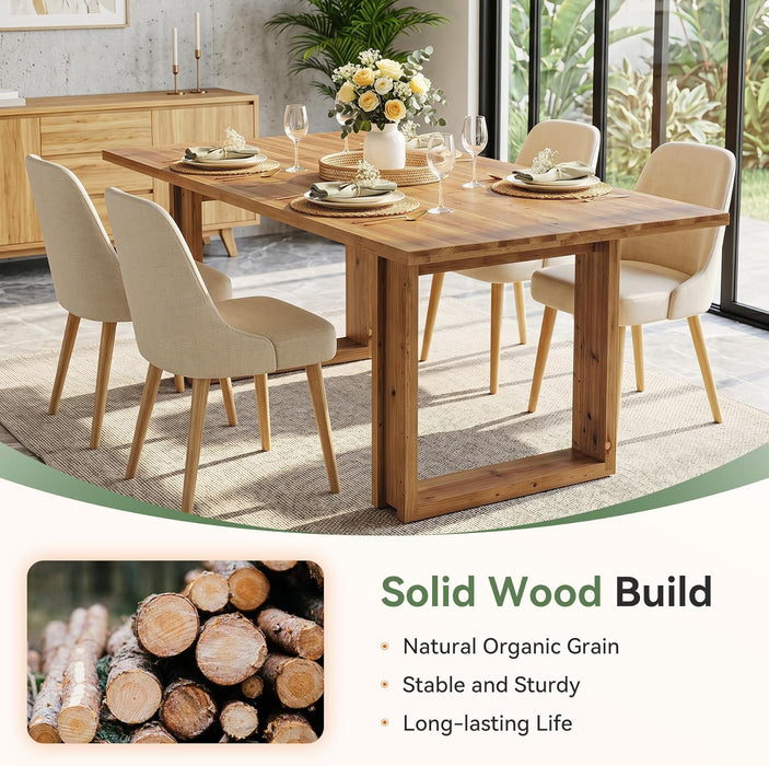 63-Inch Solid Wood Dining Table for 6, Farmhouse Kitchen Table with Heavy Duty Legs, Rectangular Wood Desk for Dining Room, Living Room, Rustic Brown