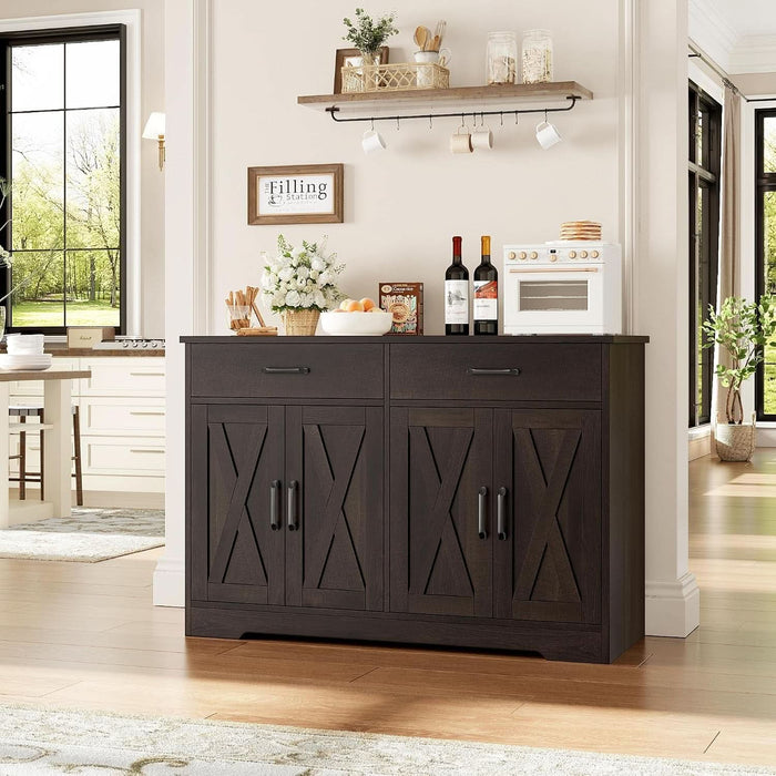 47" W Kitchen Sideboard Buffet Cabinet with Storage Drawers, Brown