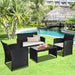 4-Piece Rattan Patio Furniture Set, Outdoor Wicker Conversation Sofa with Weather Resistant Cushions and Tempered Glass Tabletop for Lawn Backyard Pool Garden (White(Black Wicker))